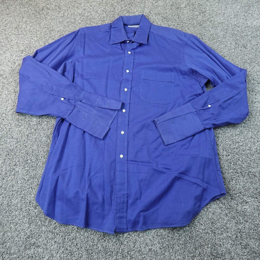 Bullock Jones Shirt Mens L 16.5 35 Blue Oxford Cloth OCBD Button Up Long Sleeve
